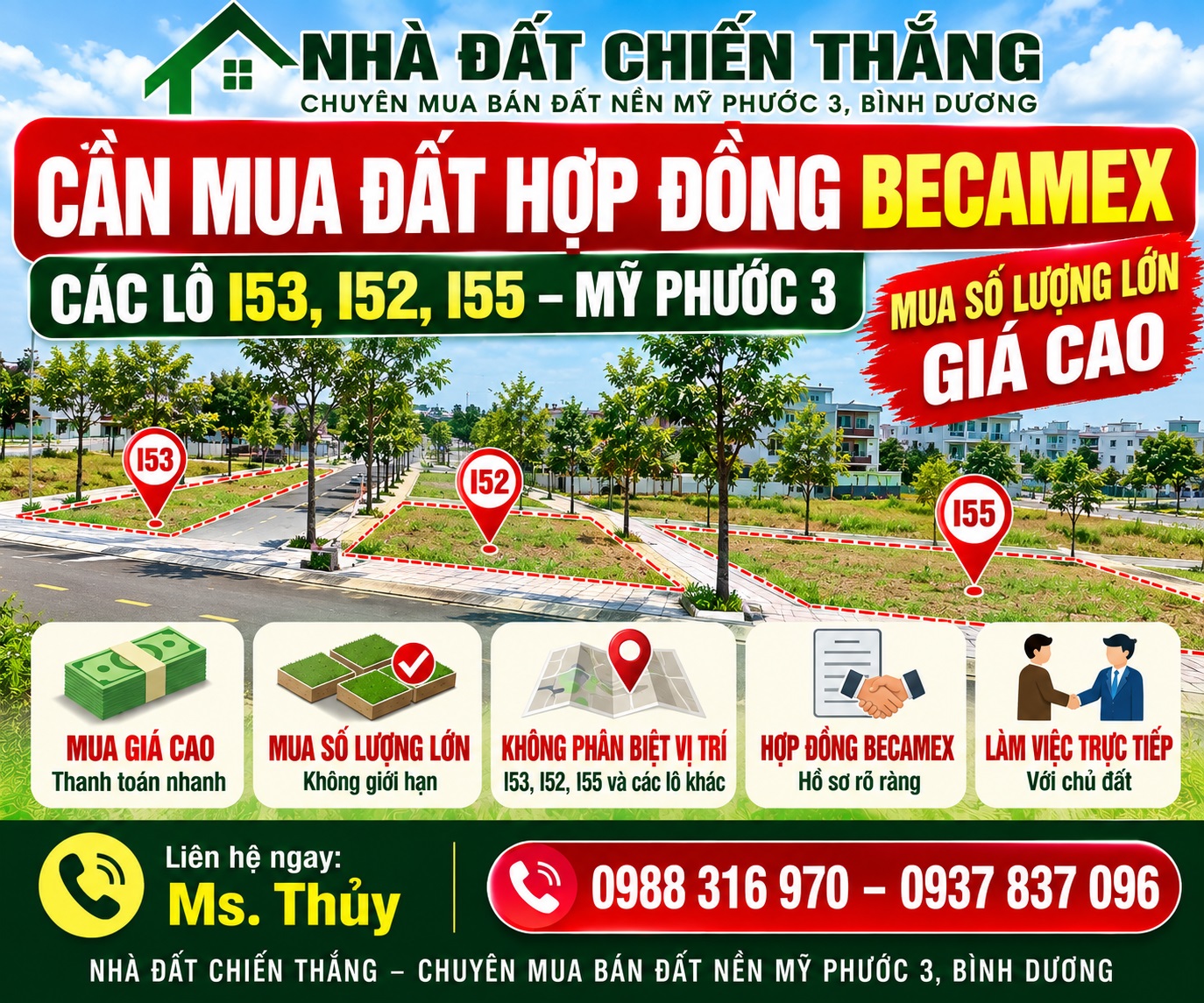 Cần Mua Đất Hợp Đồng Becamex Các Lô I53, I52, I55 Mỹ Phước 3